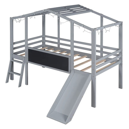 Loft House Bed With Ladder and Slide and Light