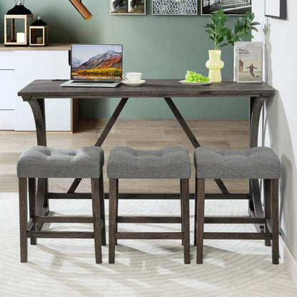 Bar table set with 3 padded gray stools in dark wood, 4-piece dining by Unique Piece Furniture on Tampa Home & Garden Store