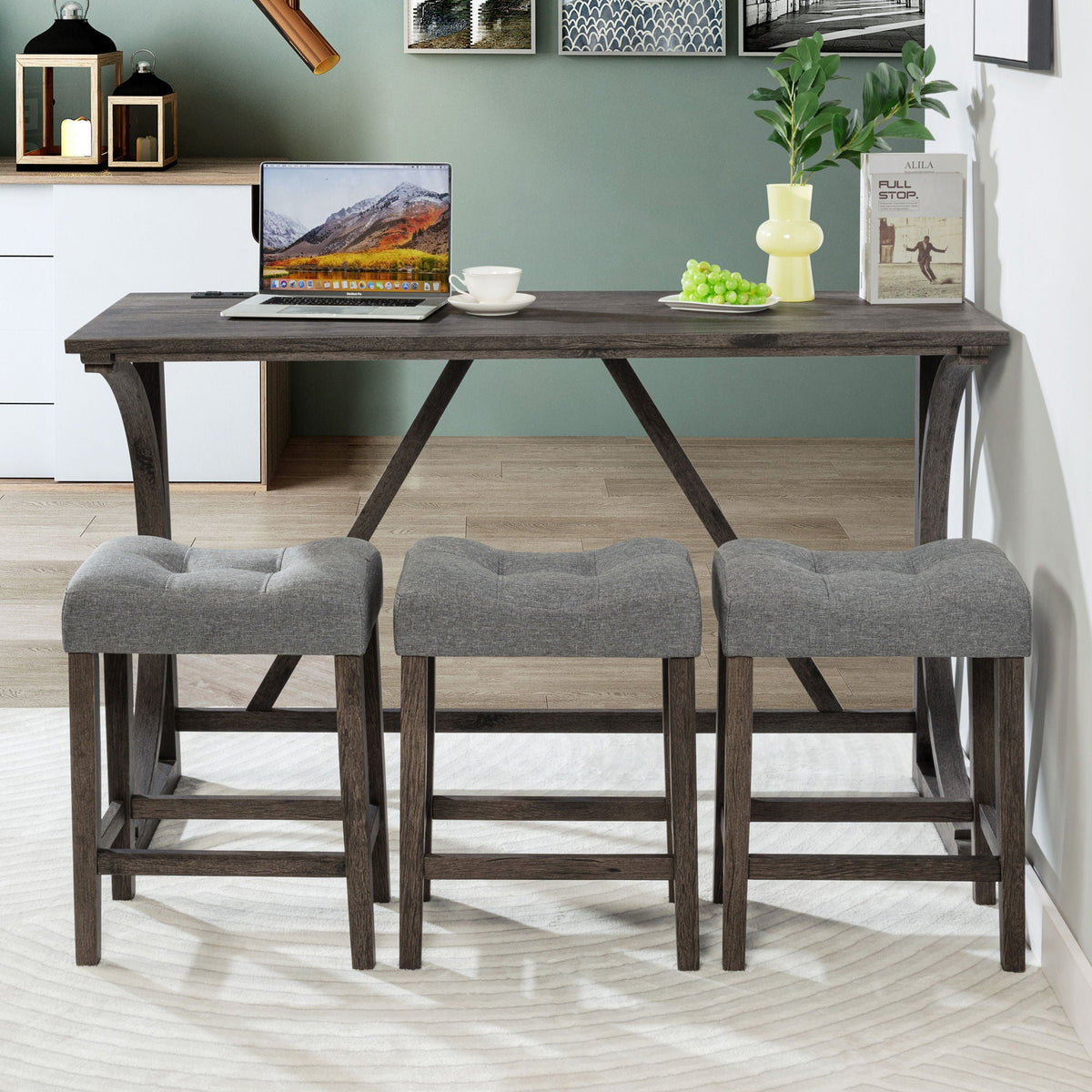 Bar table set with 3 padded stools in dark wood finish, 4-piece dining set HouseOfZazla on Tampa Home & Garden Store