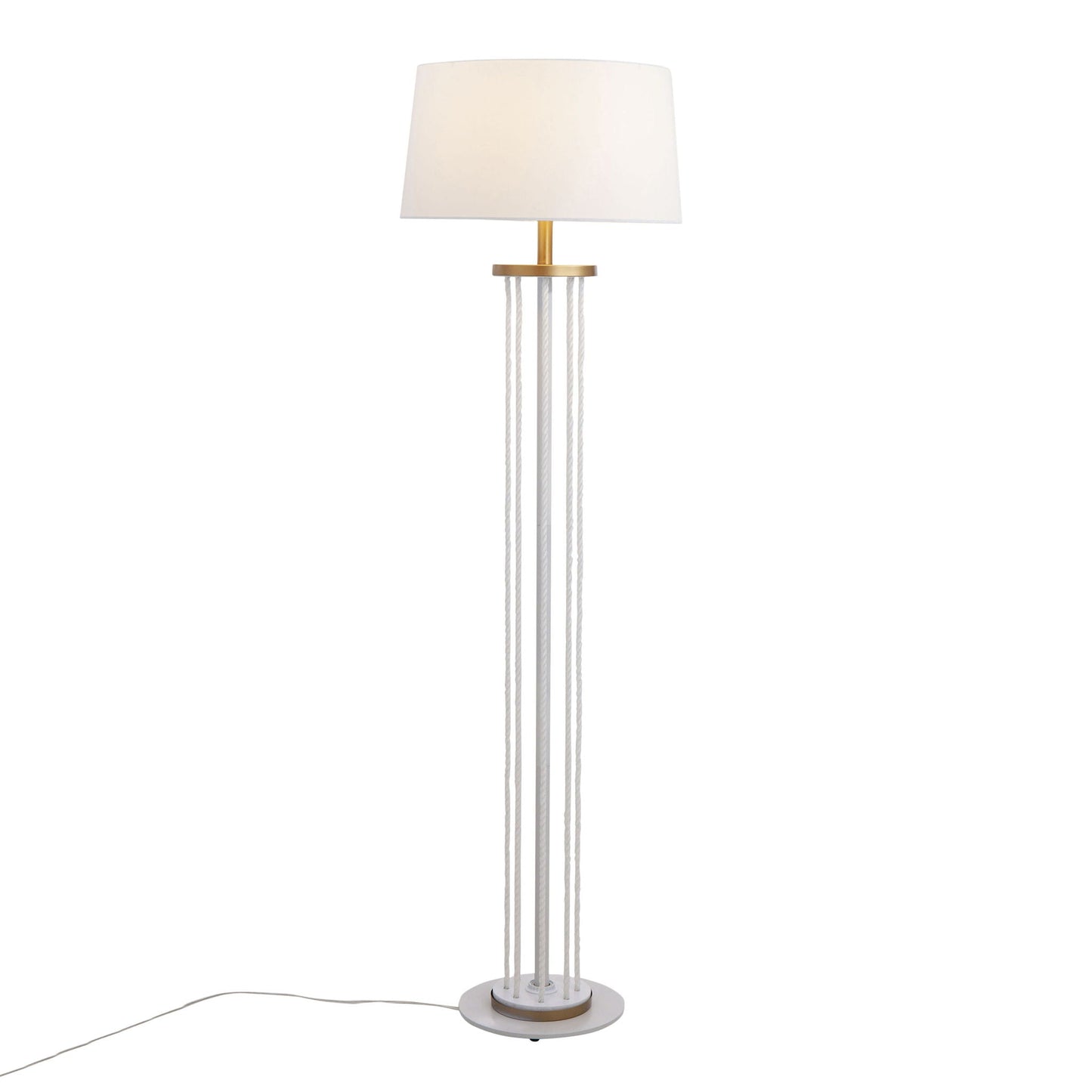 Rope Contemporary Floor Lamp Natural White with white shade and gold hardware by HouseOfZazla on Tampa Home & Garden Store