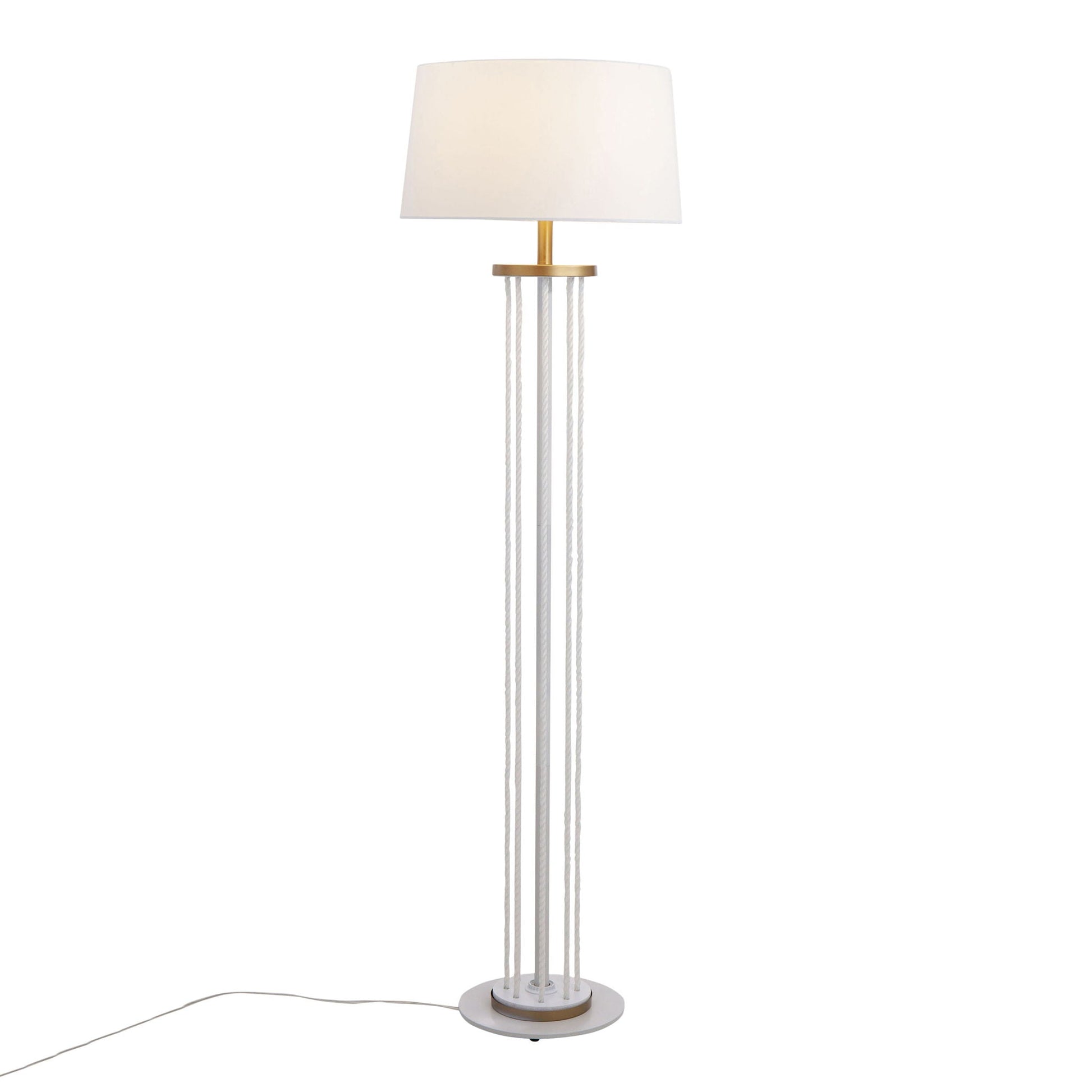 Rope Contemporary Floor Lamp Natural White with white shade and gold hardware by HouseOfZazla on Tampa Home & Garden Store