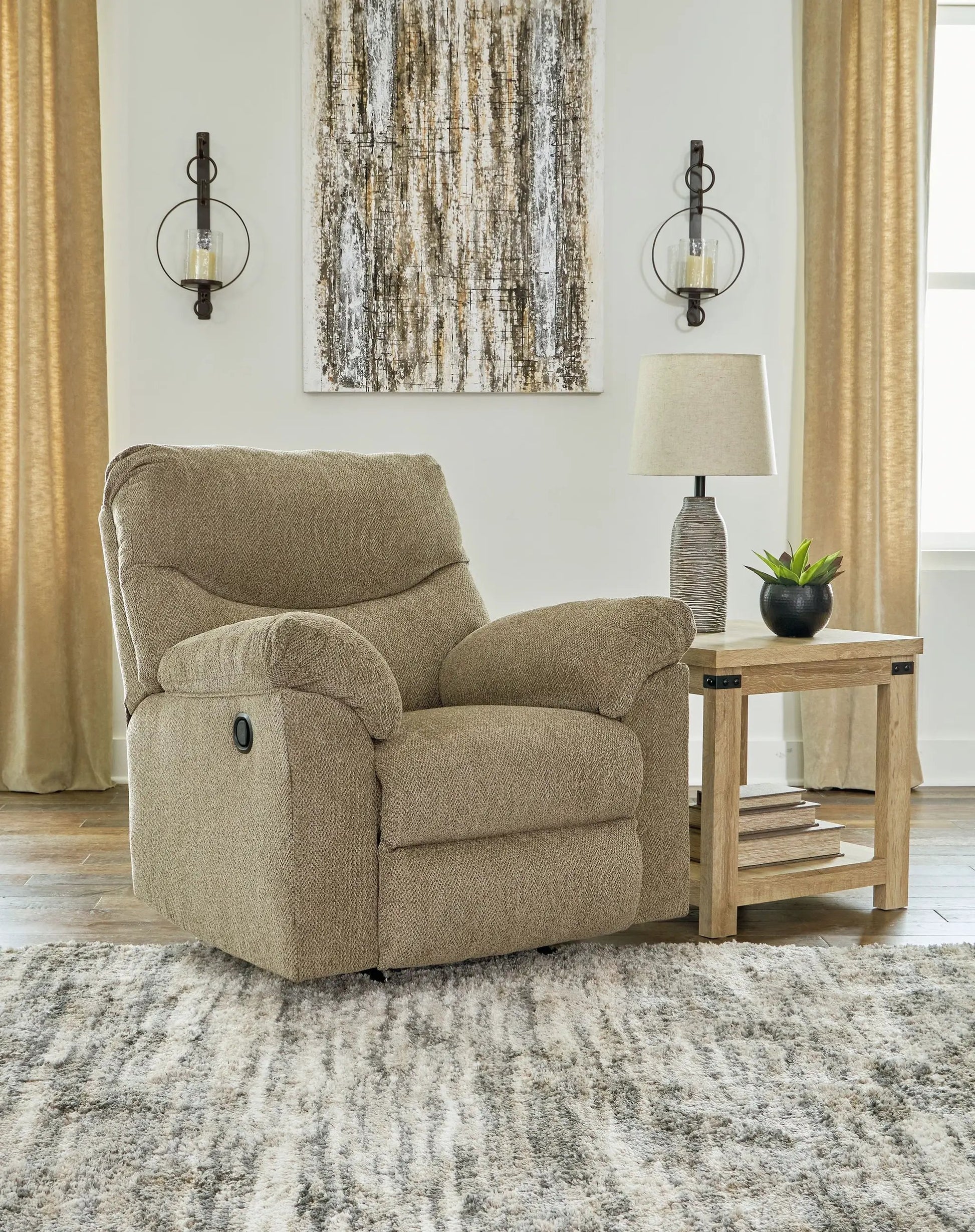 Alphons Rocker Recliner in beige textured fabric with side lever by Unique Piece Furniture on Tampa Home & Garden Store