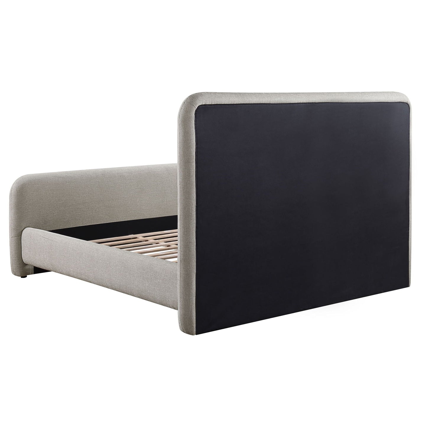 Kendra platform bed, beige upholstered frame with black headboard panel by HouseOfZazla on Tampa Home & Garden Store