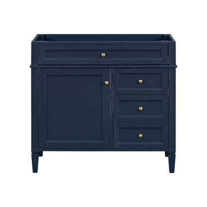 Navy bathroom vanity base with brass knobs, 2 drawers and doors Unique Piece Furniture on Tampa Home & Garden Store