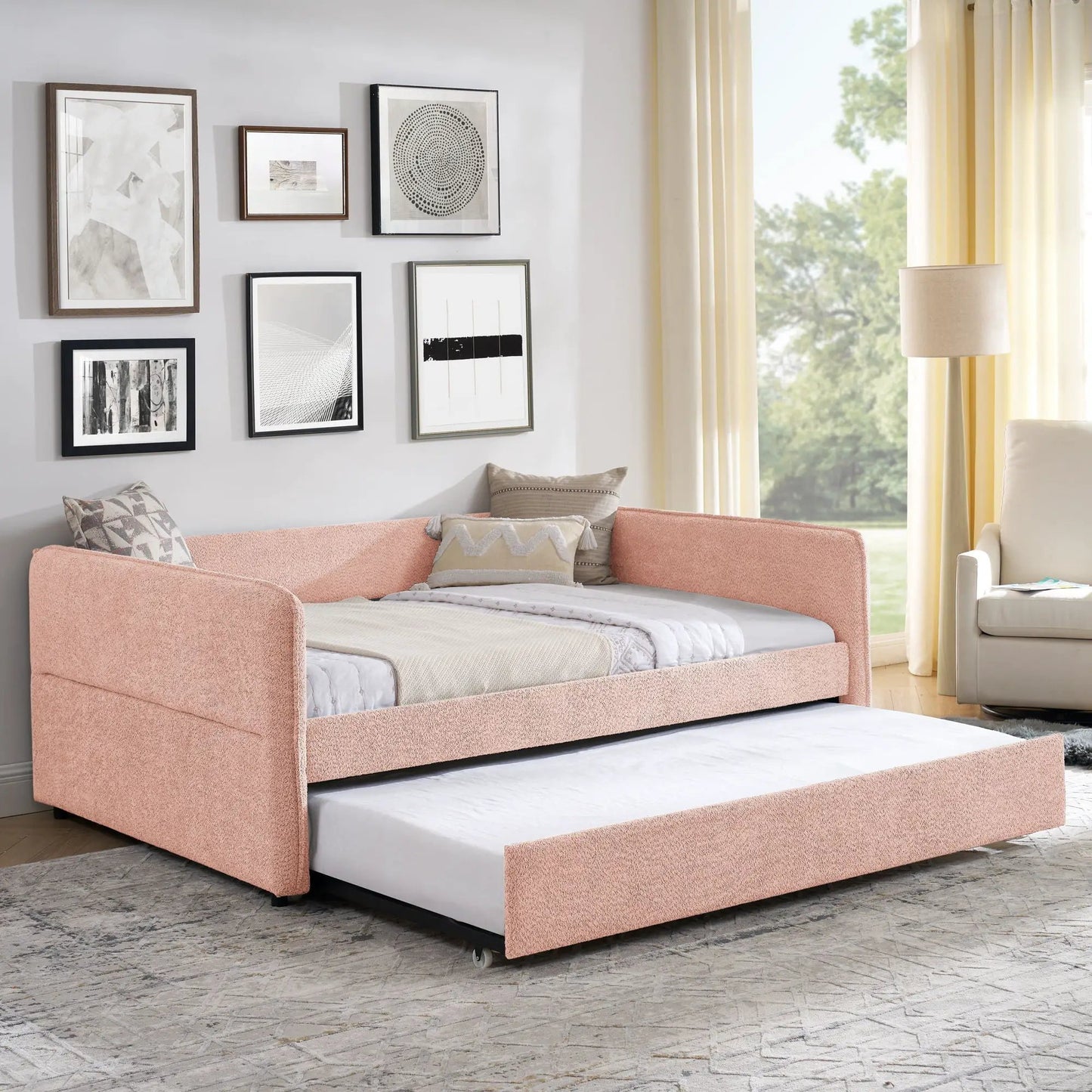 Upholstered Daybed With Pop Up Trundle For Guests