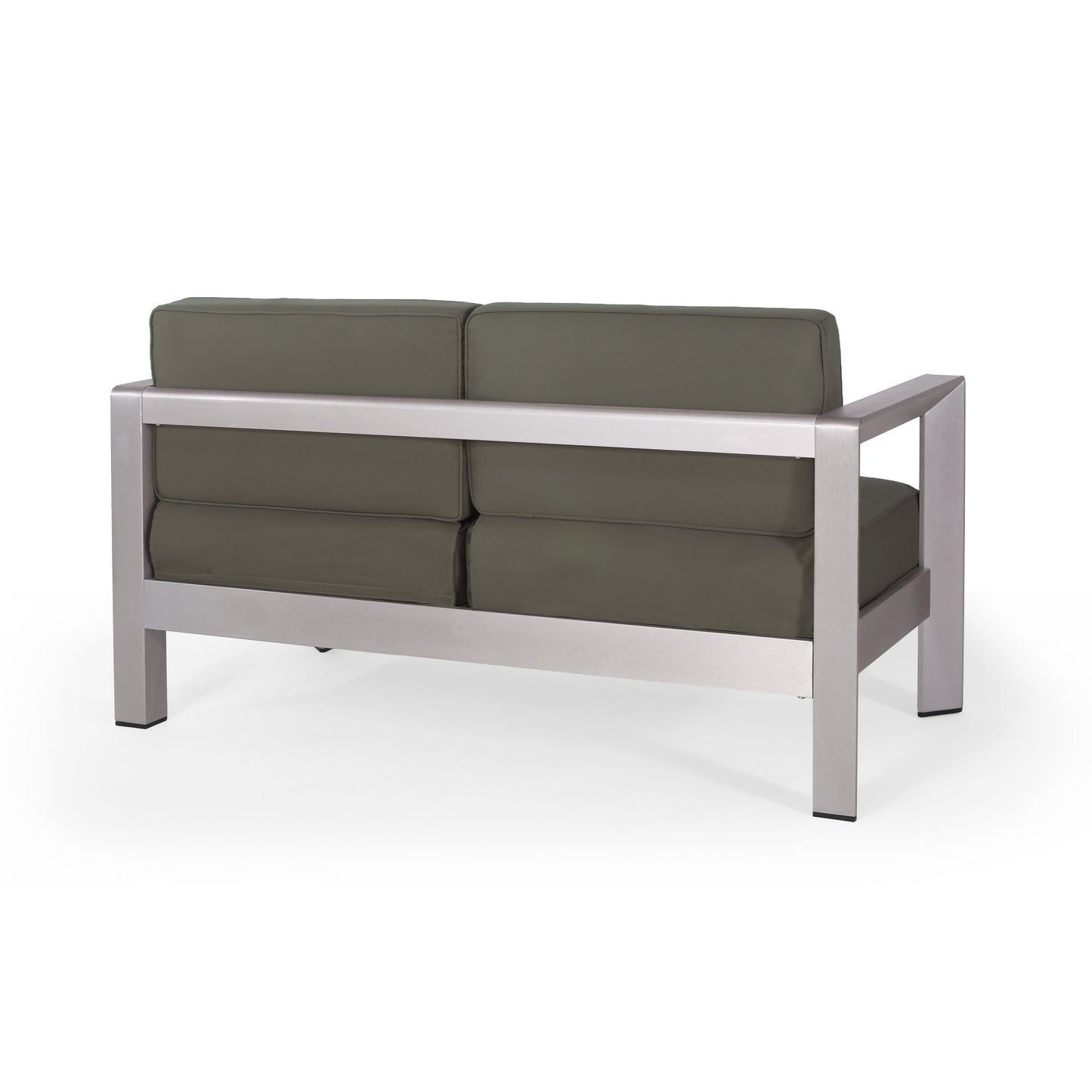 Outdoor Aluminum Loveseat with low-profile frame and olive green cushions HouseOfZazla on Tampa Home & Garden Store
