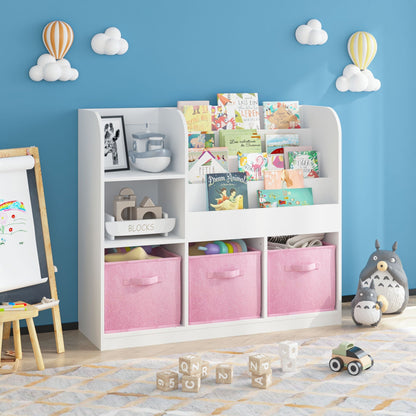Bookcase and Bookshelf with 3 pink collapsible drawers in white unit by HouseOfZazla on Tampa Home & Garden Store