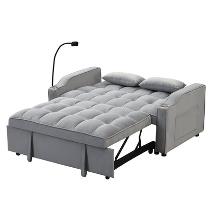 HouseOfZazla modern velvet tufted sleeper loveseat futon with pullout bed in gray on Tampa Home & Garden Store