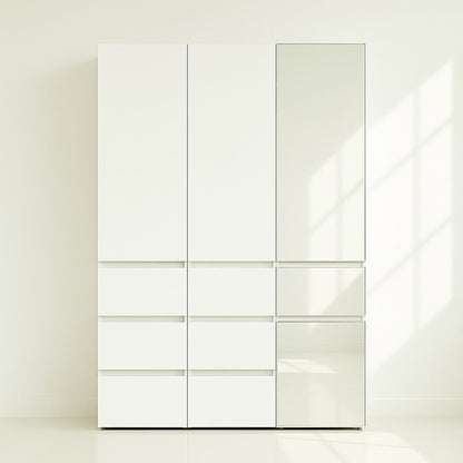 Slim modular closet cabinet with mirror panel in white, triple wardrobe configuration on Tampa Home & Garden Store