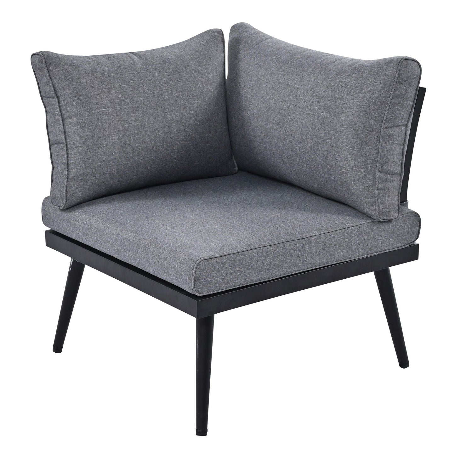 HouseOfZazla modern outdoor sectional chair in grey fabric with black metal legs on Tampa Home & Garden Store