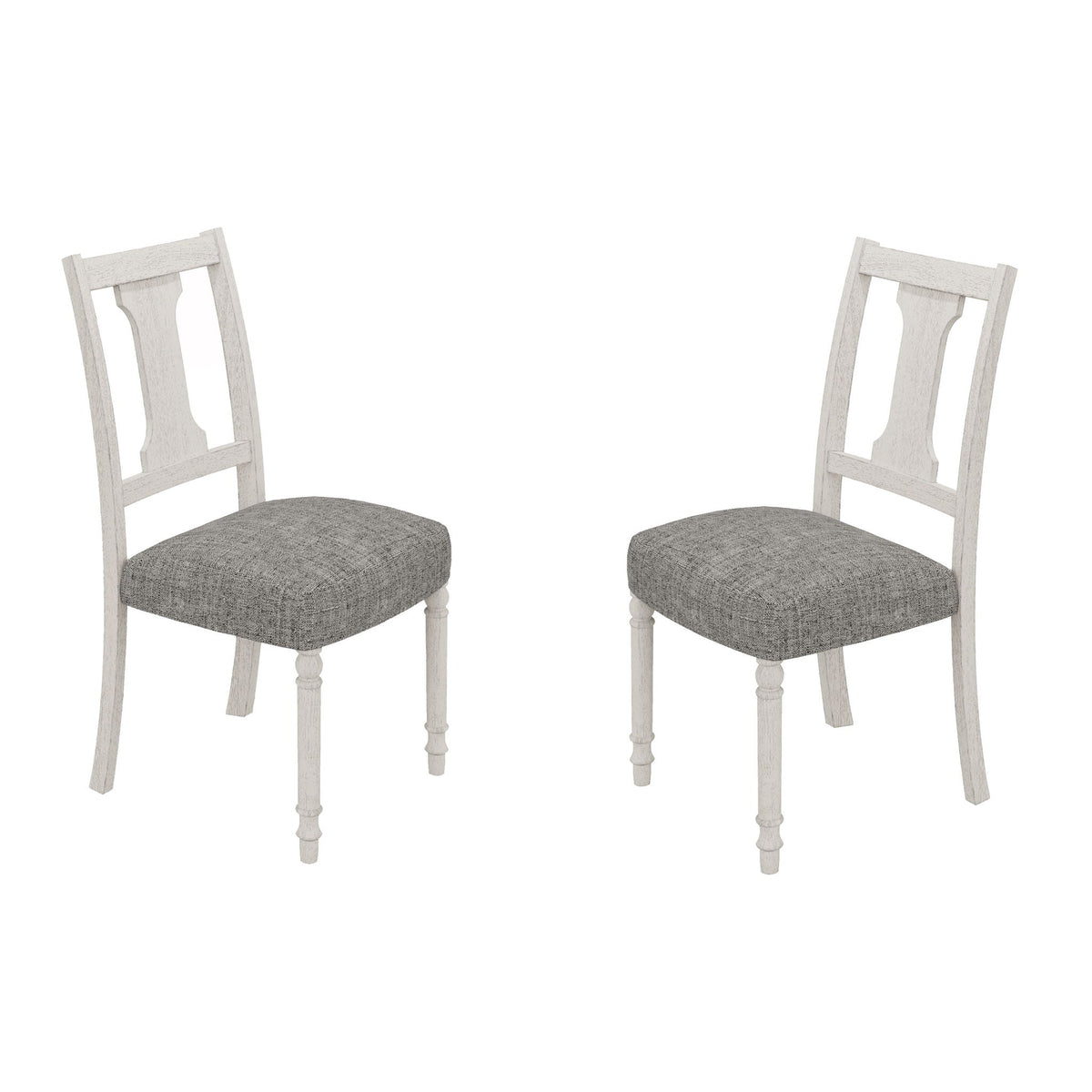 Round 5 Piece Dining Table Set Pedestal white chairs gray cushions (2) HouseOfZazla on Tampa Home & Garden Store