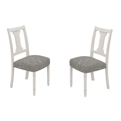 Round 5 Piece Dining Table Set Pedestal white chairs gray cushions (2) HouseOfZazla on Tampa Home & Garden Store