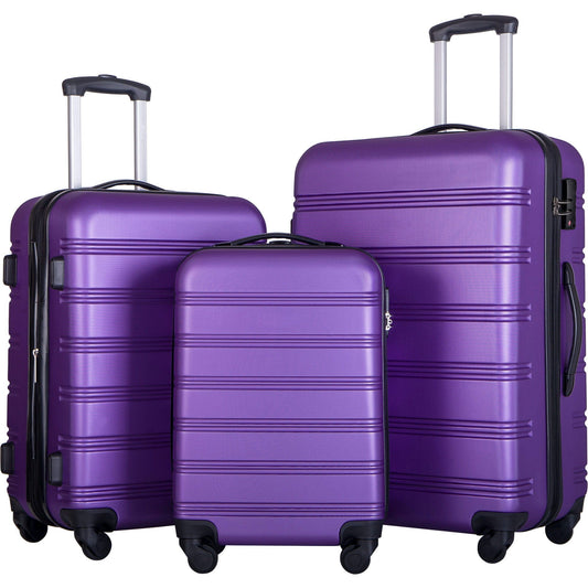 HouseOfZazla 3-piece purple hardside spinner luggage set with TSA locks, includes 20 24 28 in on Tampa Home & Garden Store