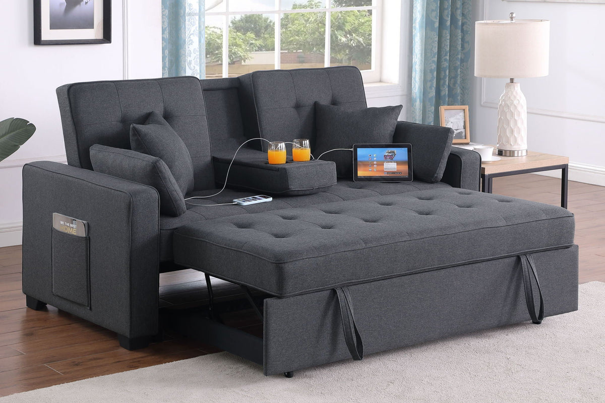 Dark gray Convertible Sleeper Loveseat cup holders and charging ports by HouseOfZazla on Tampa Home & Garden Store