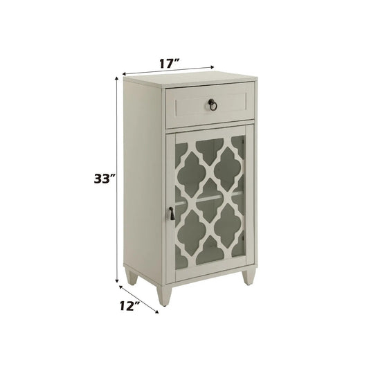 White Ceara Accent Table with lattice cabinet and drawer, 17x33x12 in by Unique Piece Furniture on Tampa Home & Garden Store