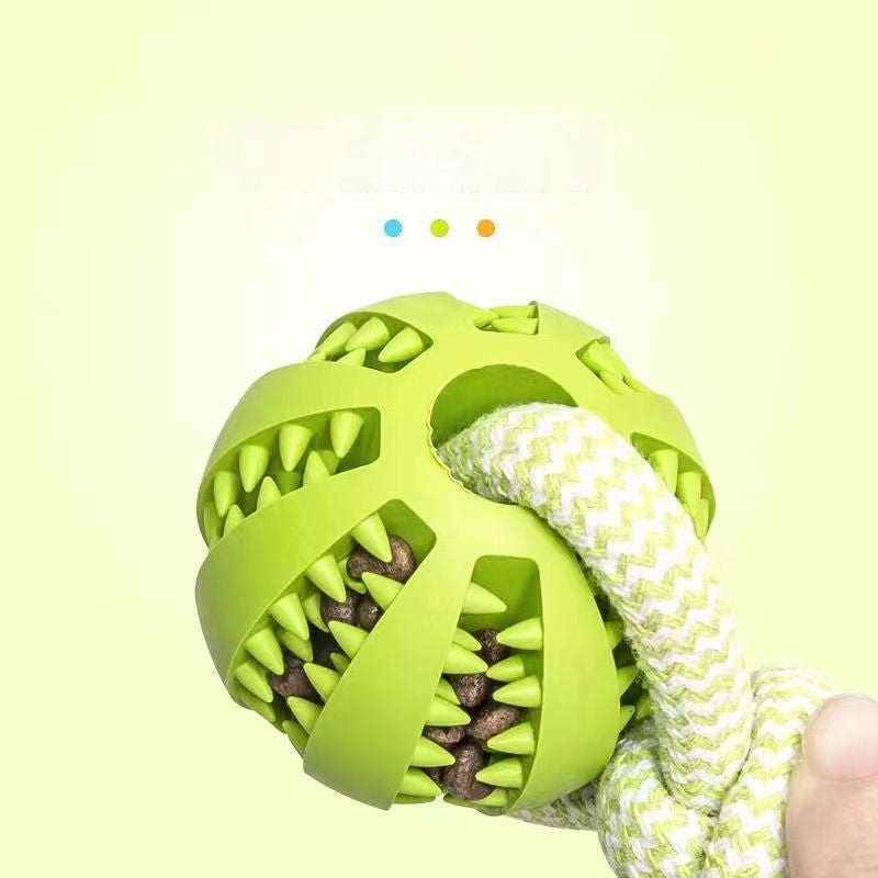 Dog toy ball with bite-resistant rubber spikes and braided rope for small dogs on Tampa Home & Garden Store