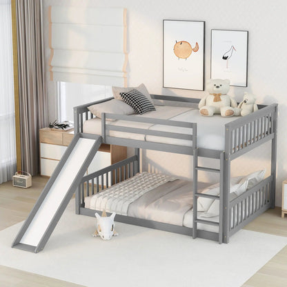 Bunk Bed With Slide And Ladder gray wooden frame, two-level bunk bed with built-in slide on Tampa Home & Garden Store