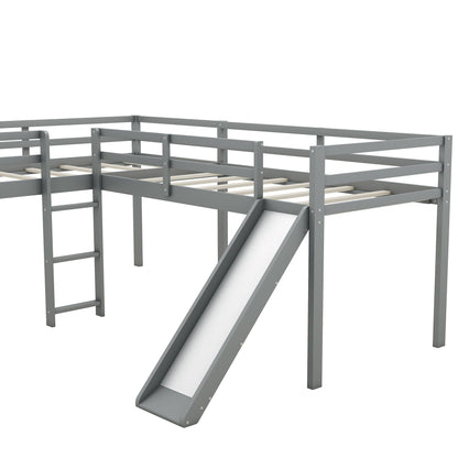 L Shaped Loft Bed with Ladder and Slide, gray metal frame, guard rails on Tampa Home & Garden Store