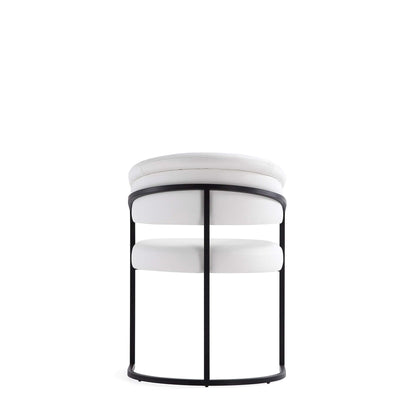 Geometric Base Dining Chair with white vegan upholstery, black metal frame, HouseOfZazla on Tampa Home & Garden Store