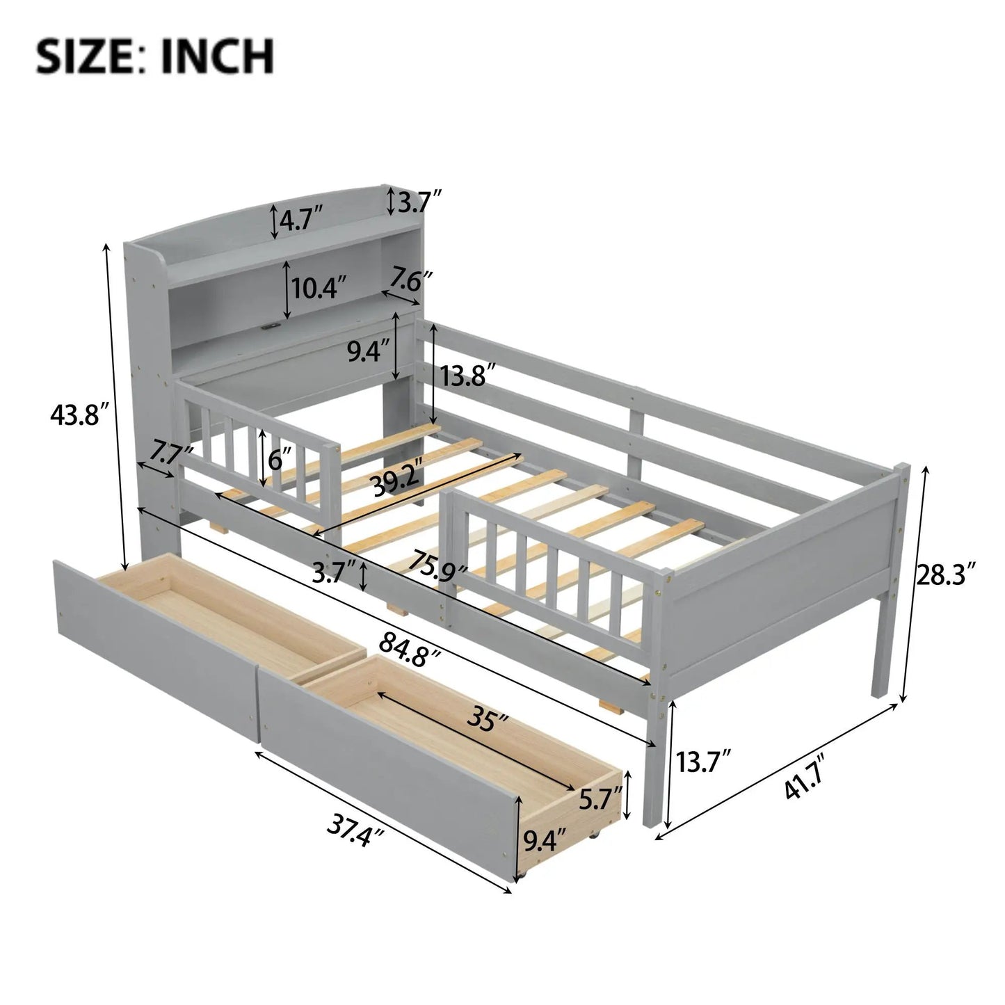 Platform Bed with LED Light and 2 Drawers