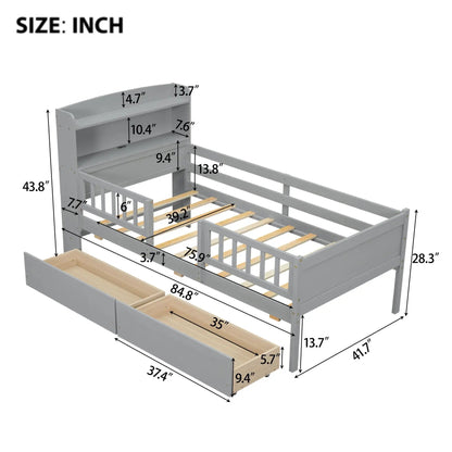 Platform Bed with LED Light and 2 Drawers