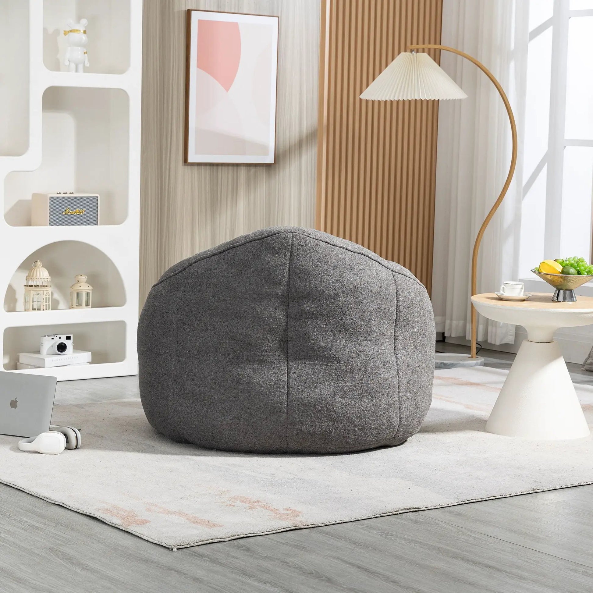 Bedding Bean Bag Sofa Chair gray plush fabric with rounded form in a modern living room on Tampa Home & Garden Store