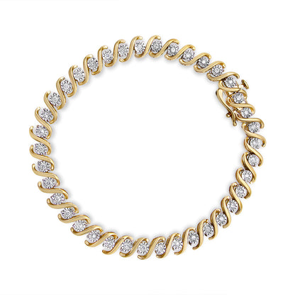 Diamond S-curve tennis bracelet in 14K yellow gold plated sterling silver, 7-inch length on Tampa Home & Garden Store