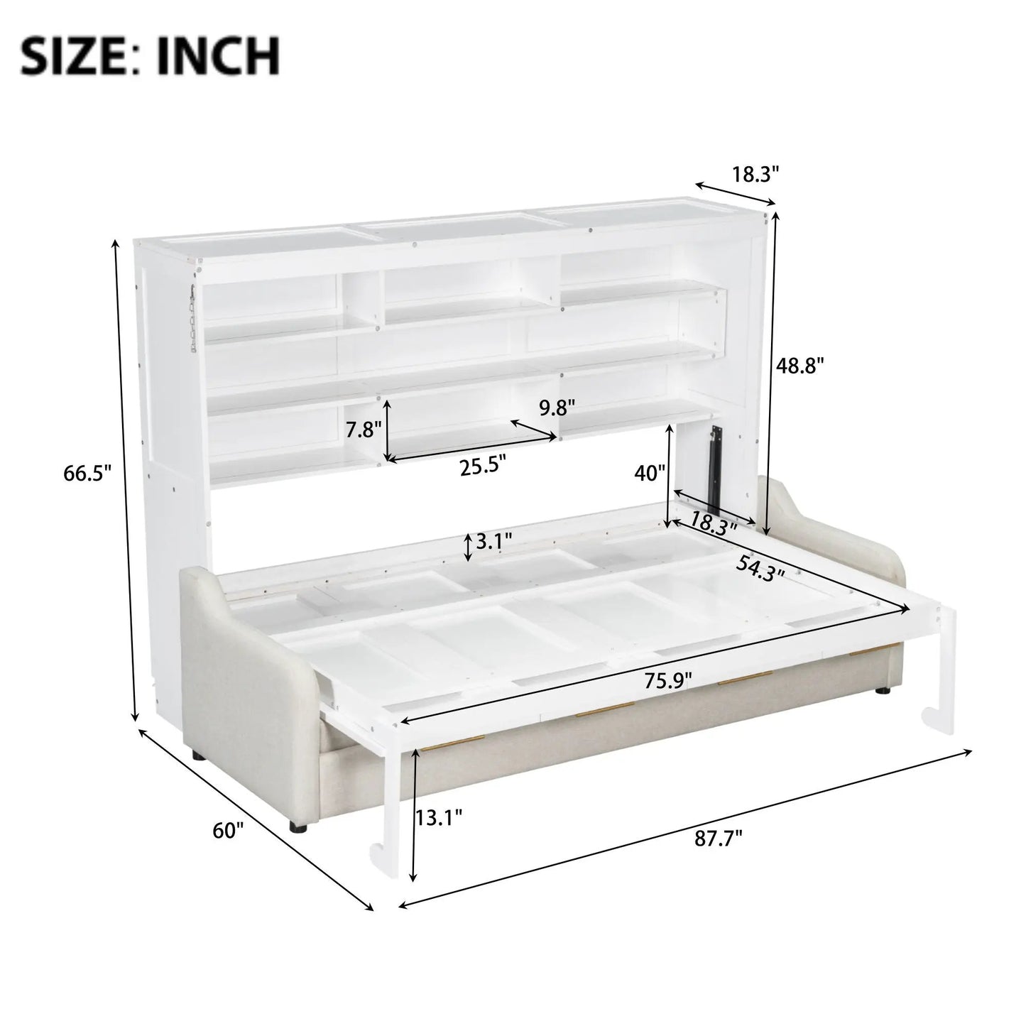 Murphy Cabinet Bed with Folding Sofa, built-in shelves and LED light by Unique Piece Furniture on Tampa Home & Garden Store