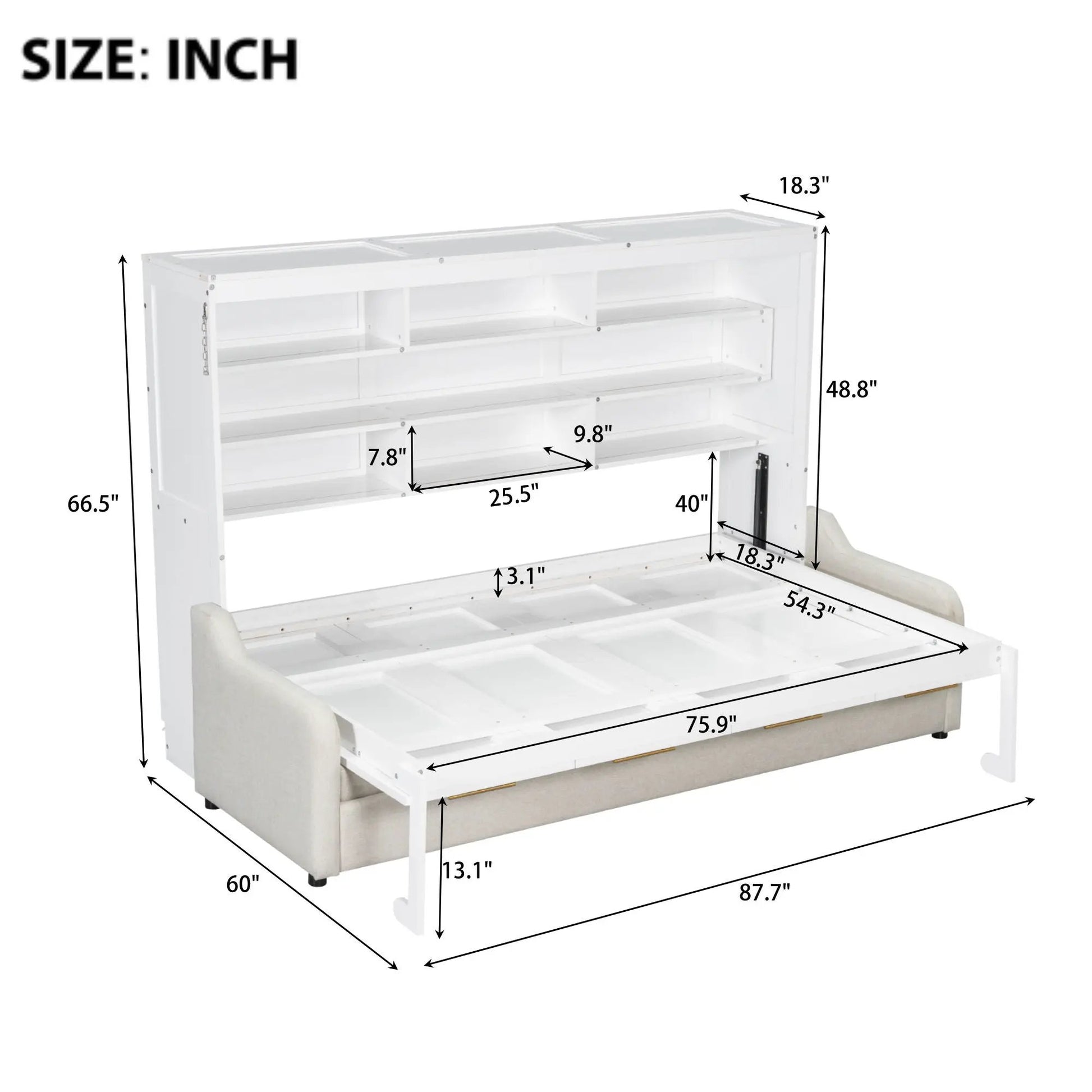 Murphy Cabinet Bed with Folding Sofa, built-in shelves and LED light by Unique Piece Furniture on Tampa Home & Garden Store