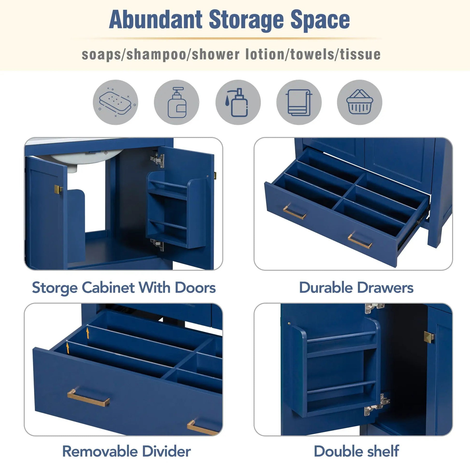 Blue bathroom vanity cabinet with two doors and a drawer; solid wood frame Unique Piece Furniture on Tampa Home & Garden Store