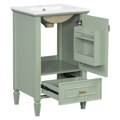 Retro bathroom vanity with sink in sage green by HouseOfZazla with soft-close doors on Tampa Home & Garden Store