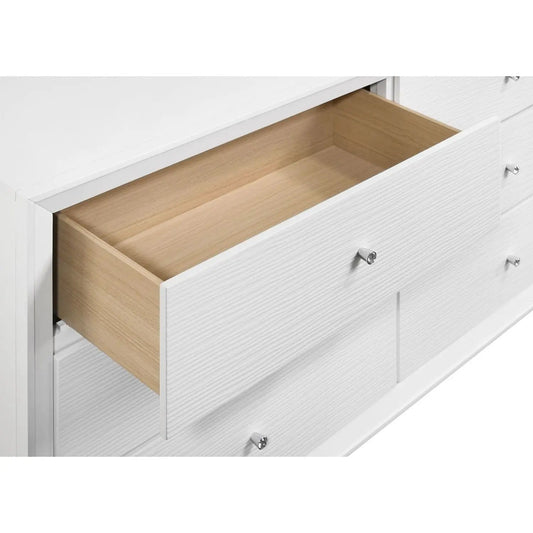 Dresser white finish with 6 drawers and round knobs; open drawer reveals natural wood interior on Tampa Home & Garden Store