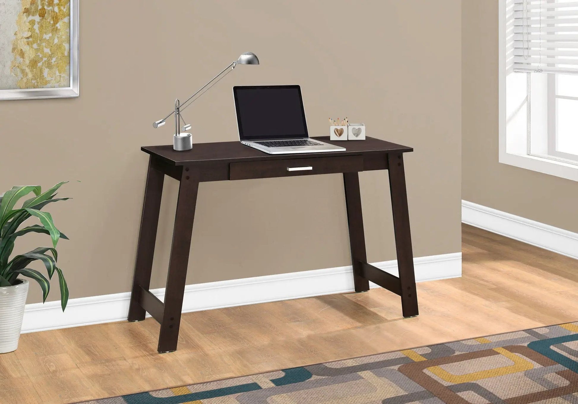 Writing Desk dark wood with storage drawer and laptop on top by Unique Piece Furniture on Tampa Home & Garden Store