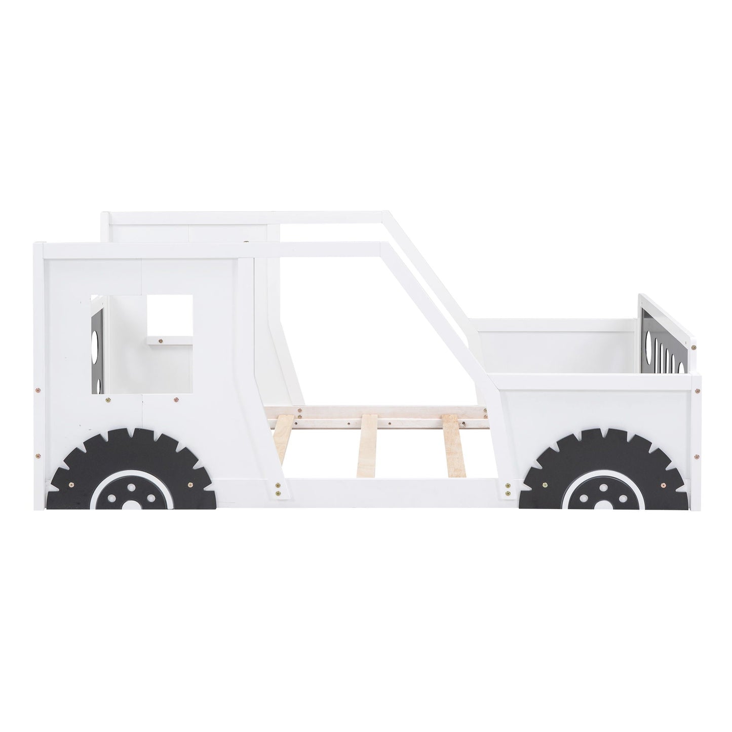 Classic Car Shaped Platform Bed With Wheels white with black wheels HouseOfZazla Car Beds on Tampa Home & Garden Store