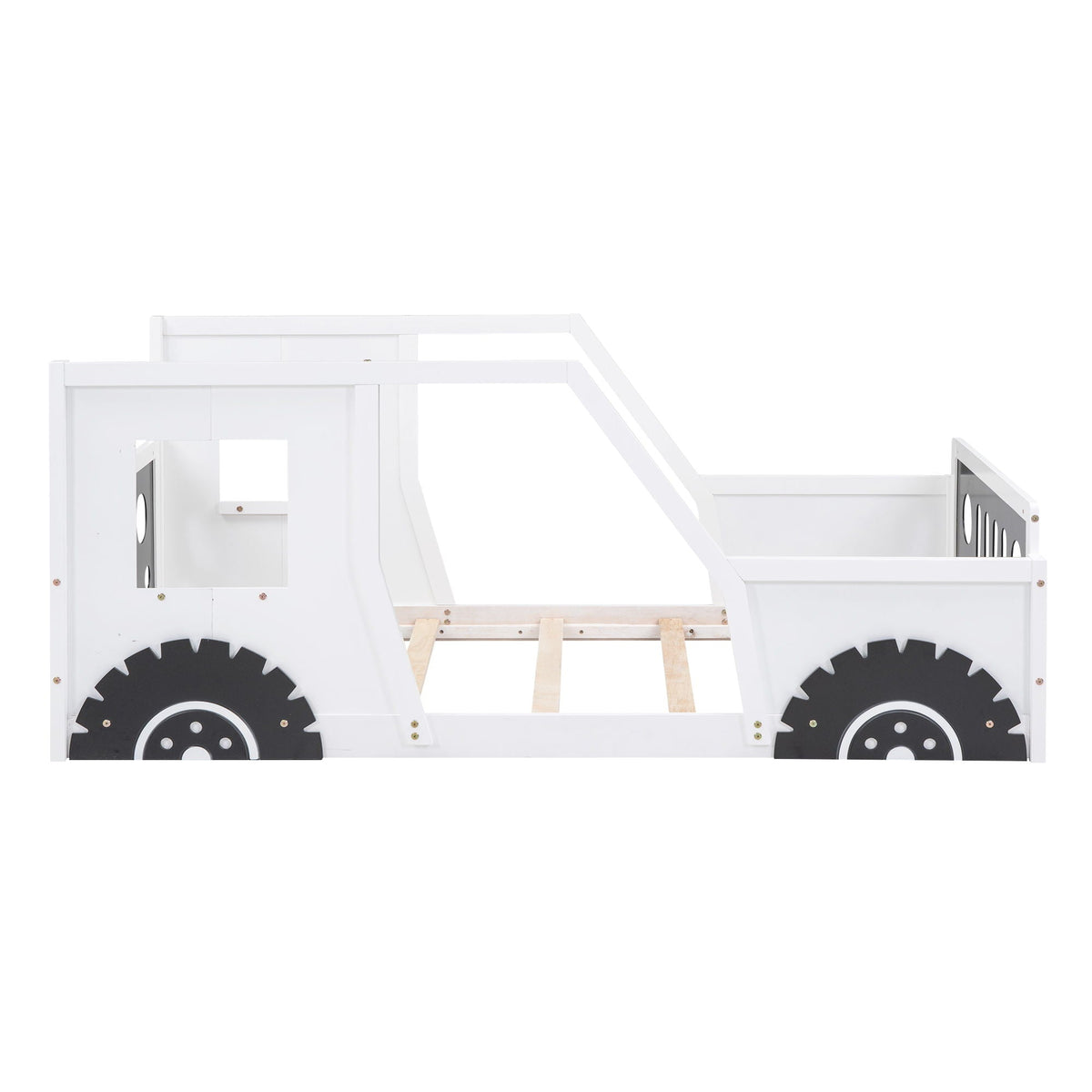 Classic Car Shaped Platform Bed With Wheels white with black wheels HouseOfZazla Car Beds on Tampa Home & Garden Store