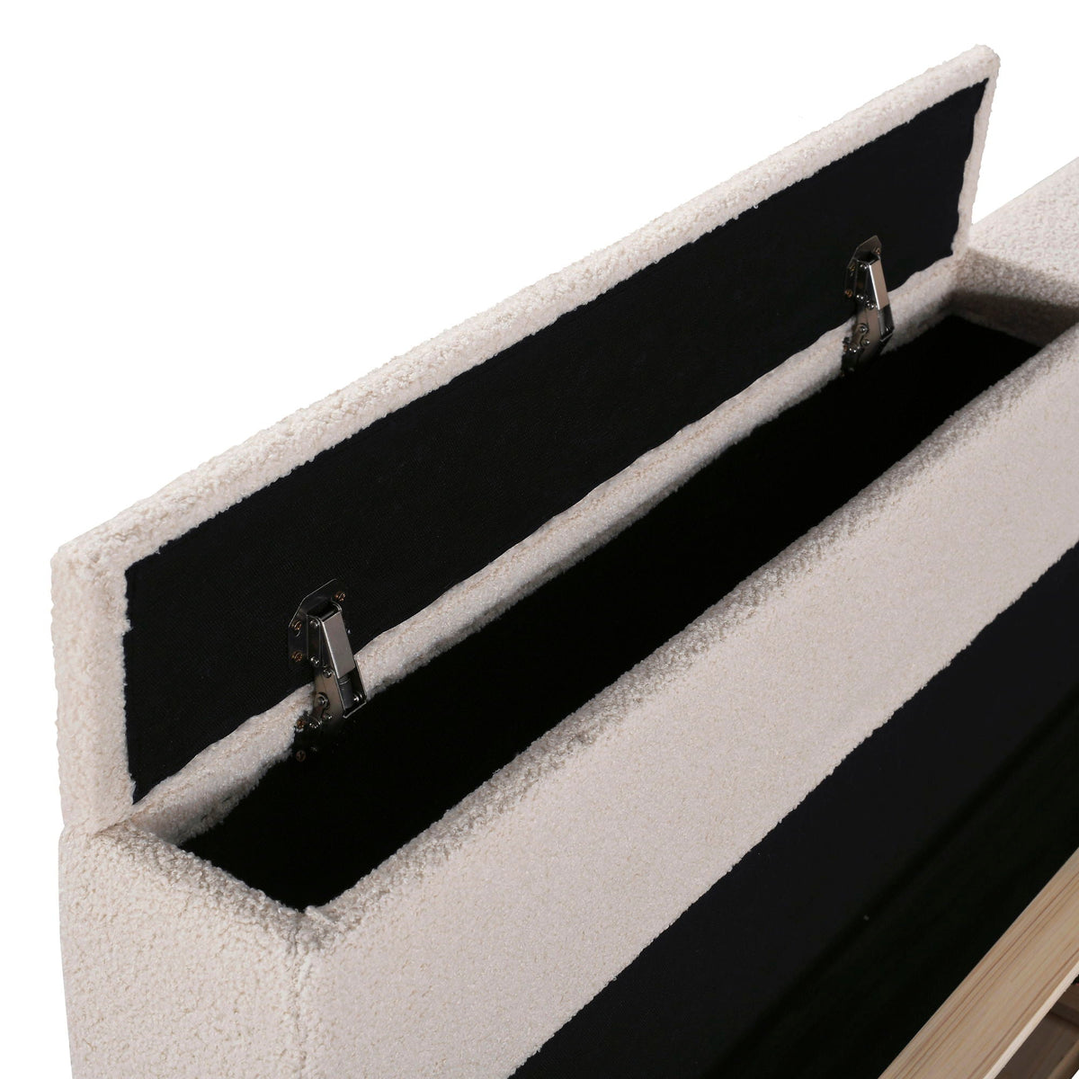 Upholstered daybed trundle with cream shag exterior and black inner storage on Tampa Home & Garden Store