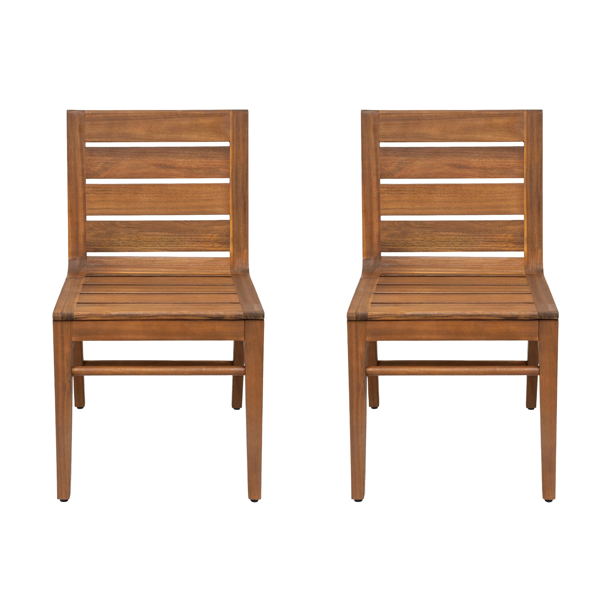 Outdoor Acacia Wood Dining Chairs set of 2 brown finish, slatted back HouseOfZazla Patio Seating on Tampa Home & Garden Store