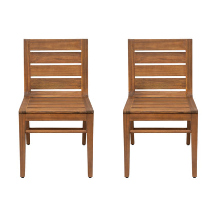 Outdoor Acacia Wood Dining Chairs set of 2 brown finish, slatted back HouseOfZazla Patio Seating on Tampa Home & Garden Store