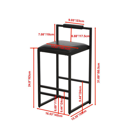 Elegant bar stool set with back and footrests, black metal frame, cushioned seats (set 2) on Tampa Home & Garden Store