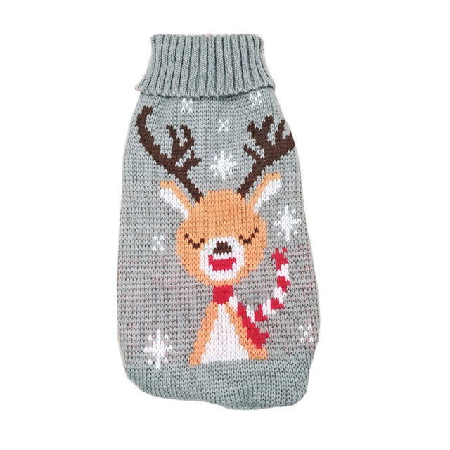 Christmas Maple Snowflake turtleneck knitted dog sweater with reindeer face by Pet Zen on Tampa Home & Garden Store