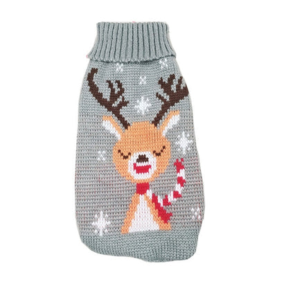Christmas Maple Snowflake turtleneck knitted dog sweater with reindeer face by Pet Zen on Tampa Home & Garden Store