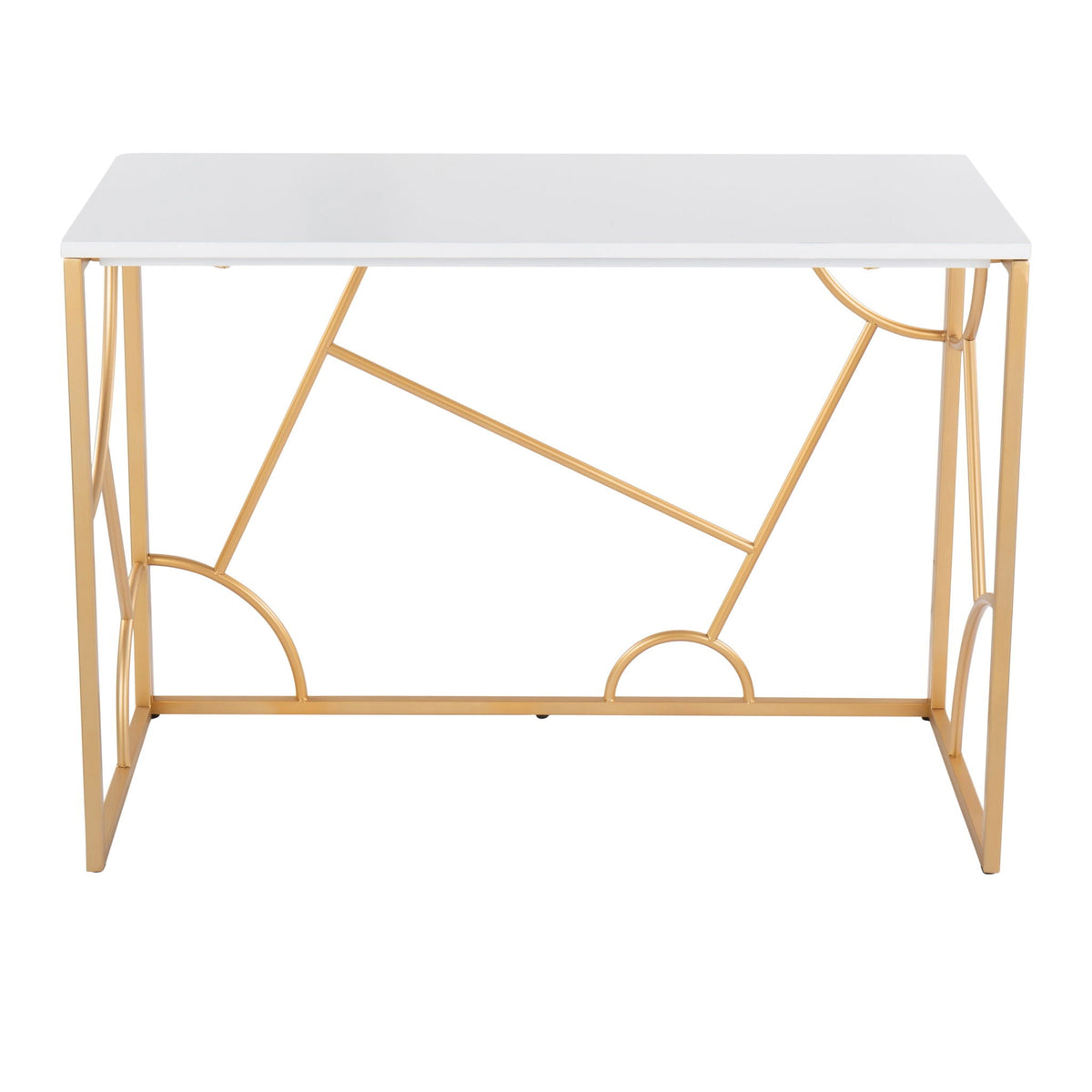 Contemporary white writing desk with geometric gold metal frame HouseOfZazla on Tampa Home & Garden Store