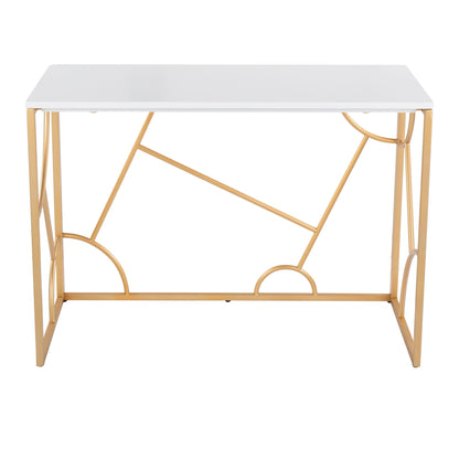 Contemporary white writing desk with geometric gold metal frame HouseOfZazla on Tampa Home & Garden Store