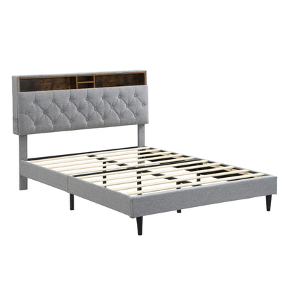 Modern Upholstered Platform Bed Frame With USB Ports
