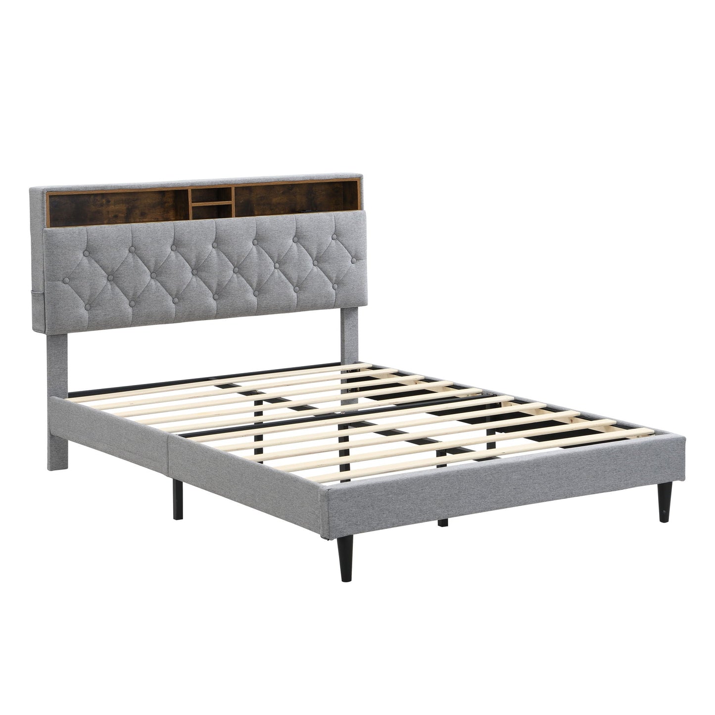 Modern Upholstered Bed Frame and Usb Ports