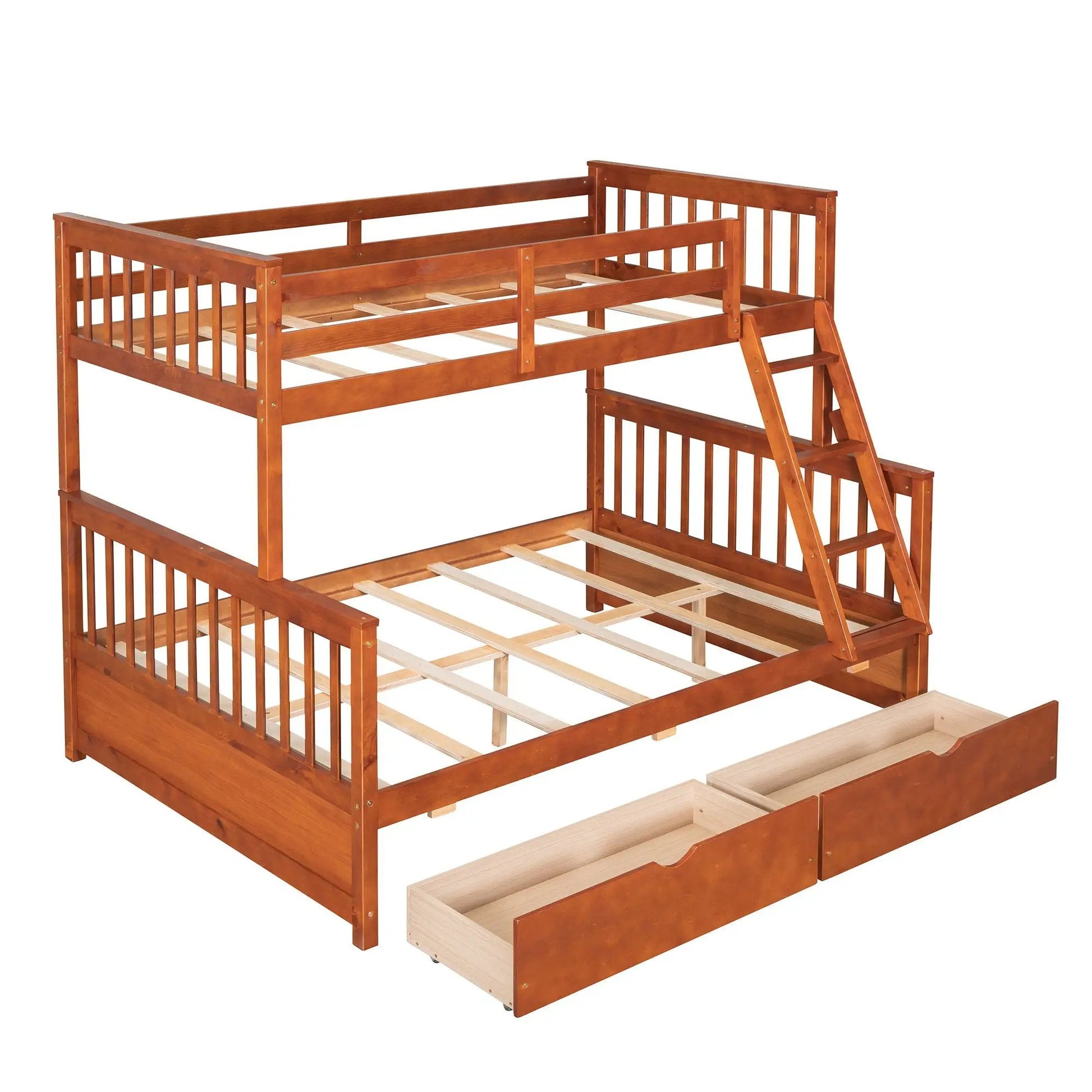 Bunk Bed With Ladders And 2 Storage Drawers wooden brown finish with side ladder on Tampa Home & Garden Store