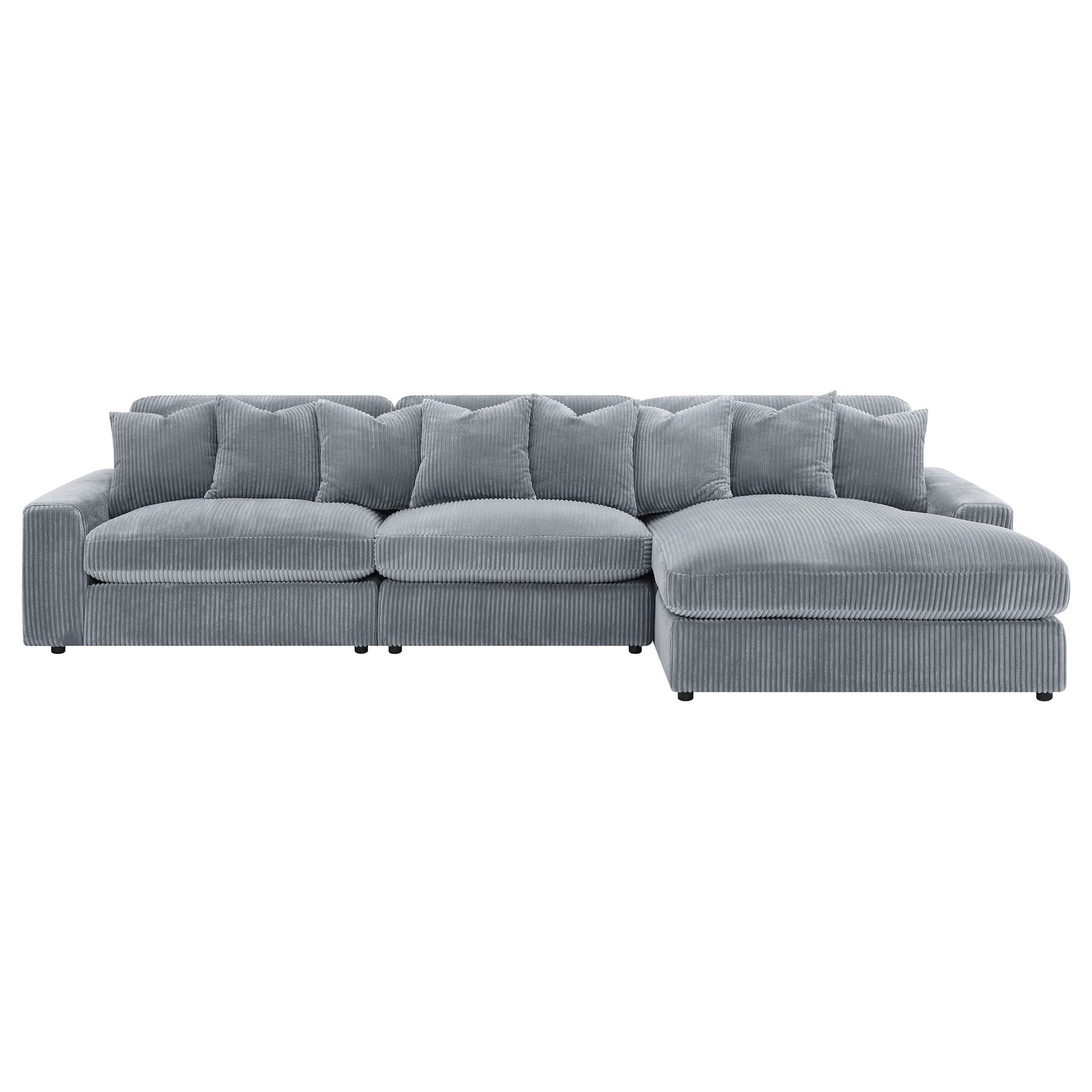 Cassidy upholstered sectional sofa in gray corduroy with reversible cushions on Tampa Home & Garden Store