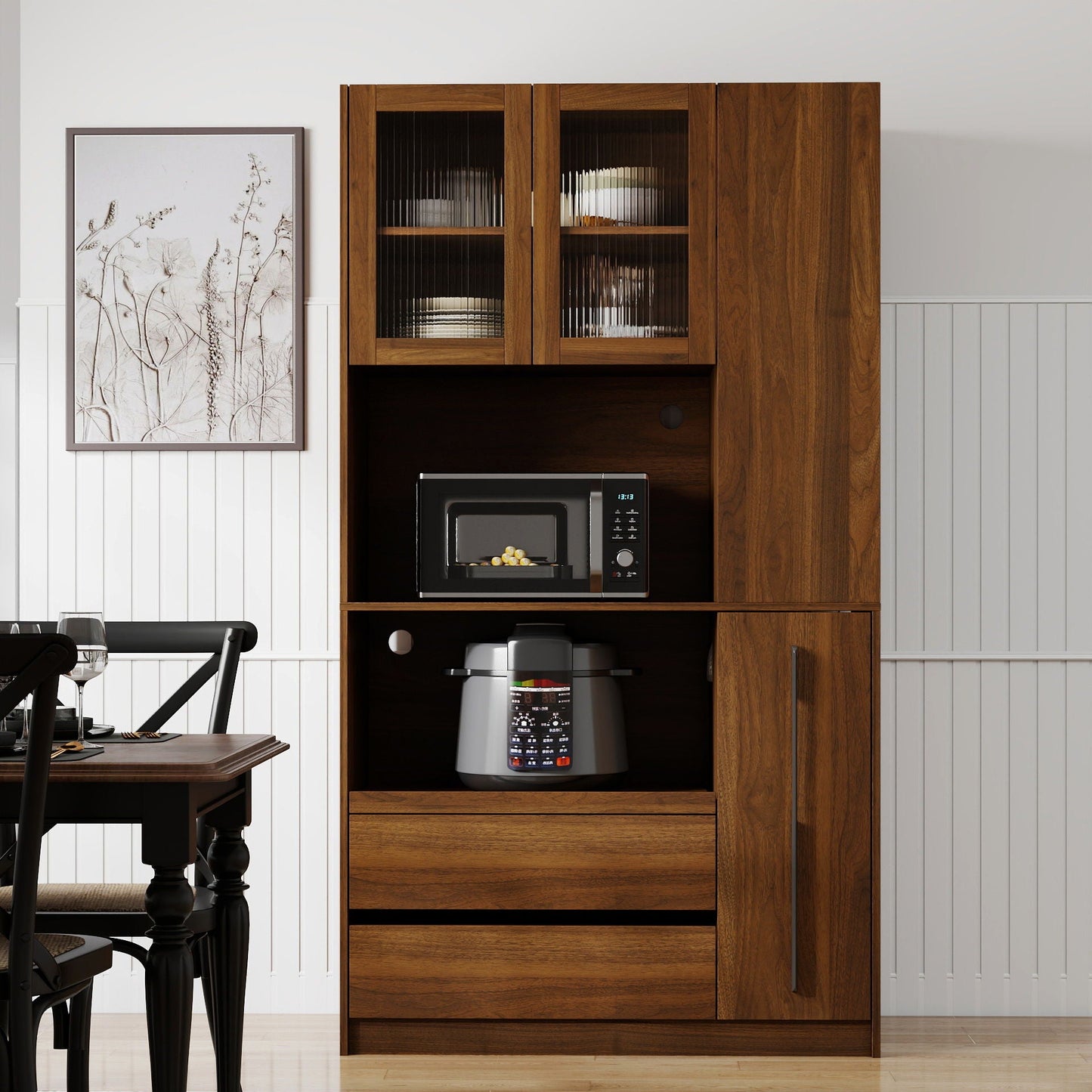 Tall Kitchen Pantry Cabinet and Microwave Stand