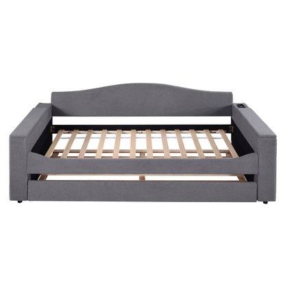 HouseOfZazla gray upholstered daybed with storage arms and slatted frame on Tampa Home & Garden Store