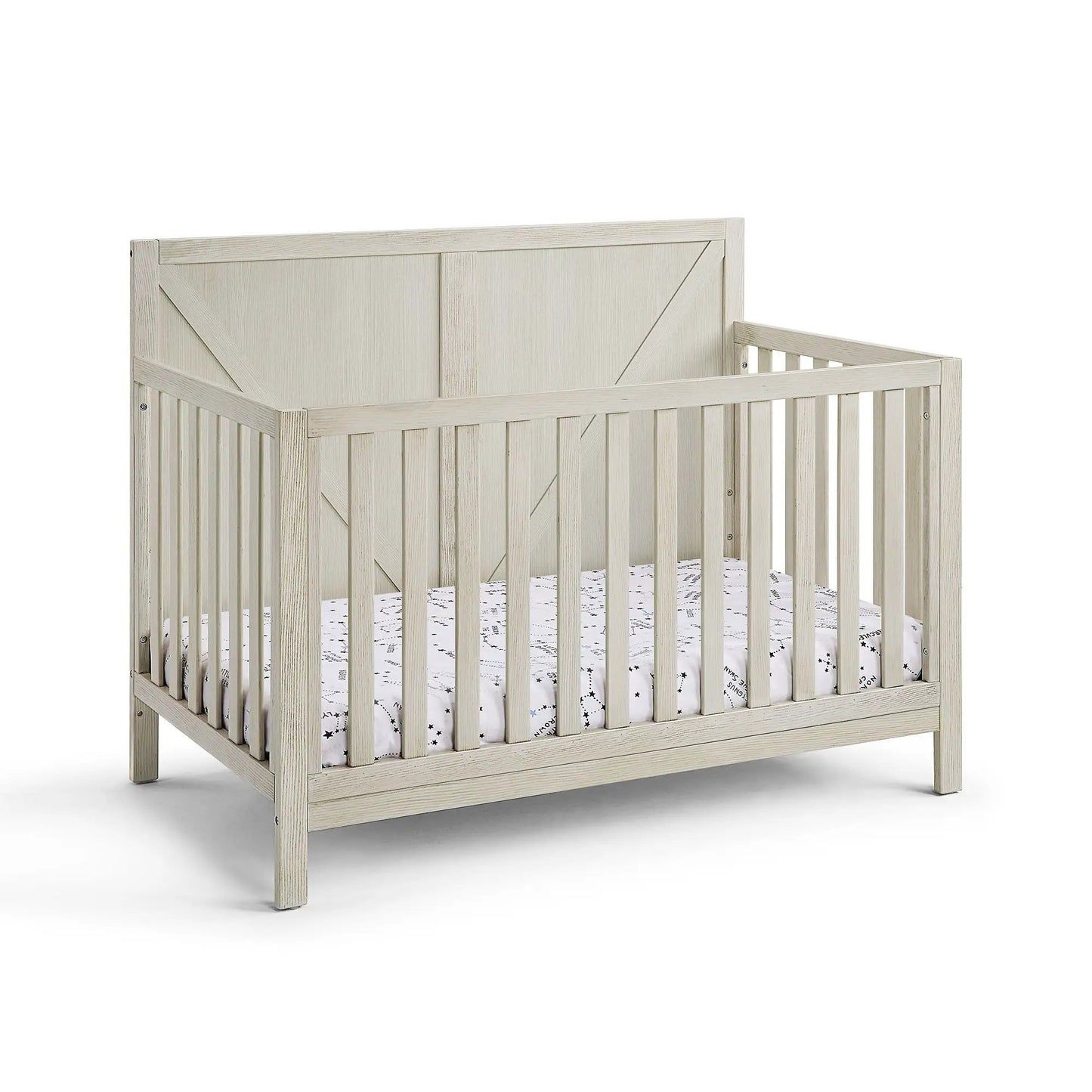 Barnside 4-in-1 Convertible Crib by Unique Piece Furniture in washed wood with slatted sides on Tampa Home & Garden Store